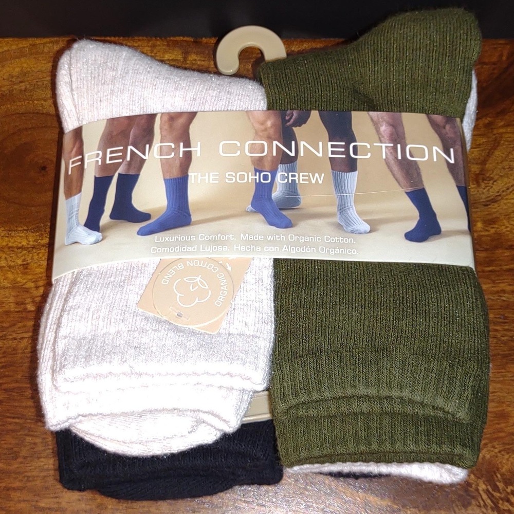 French Connection Organic Cotton SOHO CREW Socks NEW (5) Moisture Control Smooth